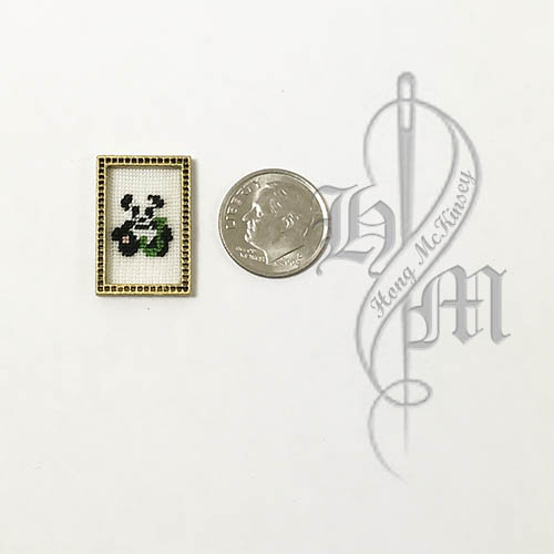 Petit point Panda with Name Initial J w/ Gold wooden frame - Click Image to Close